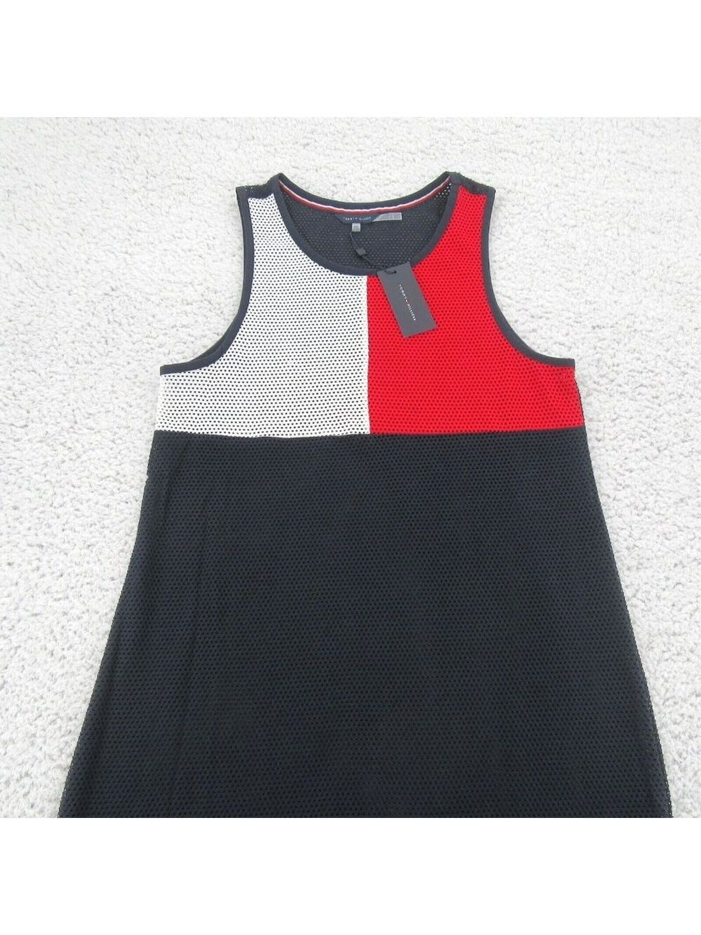 Tommy Hilfiger Swim Dress Cover-Up Mesh Navy Blue Red White Size S/M NEW $78 - Picture 3 of 13